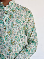 Green Floral Hand Block Printed Kurta